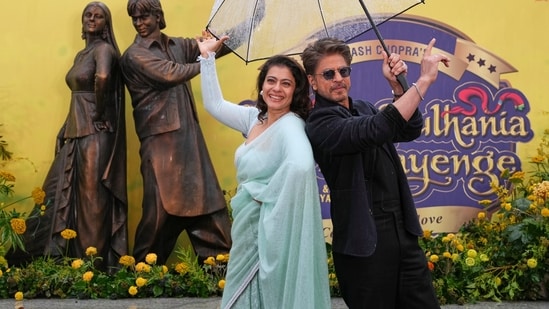 Shah Rukh Khan and Kajol unveil bronze statue in London to mark 30th anniversary of Dilwale Dulhania Le Jayenge. Pics.